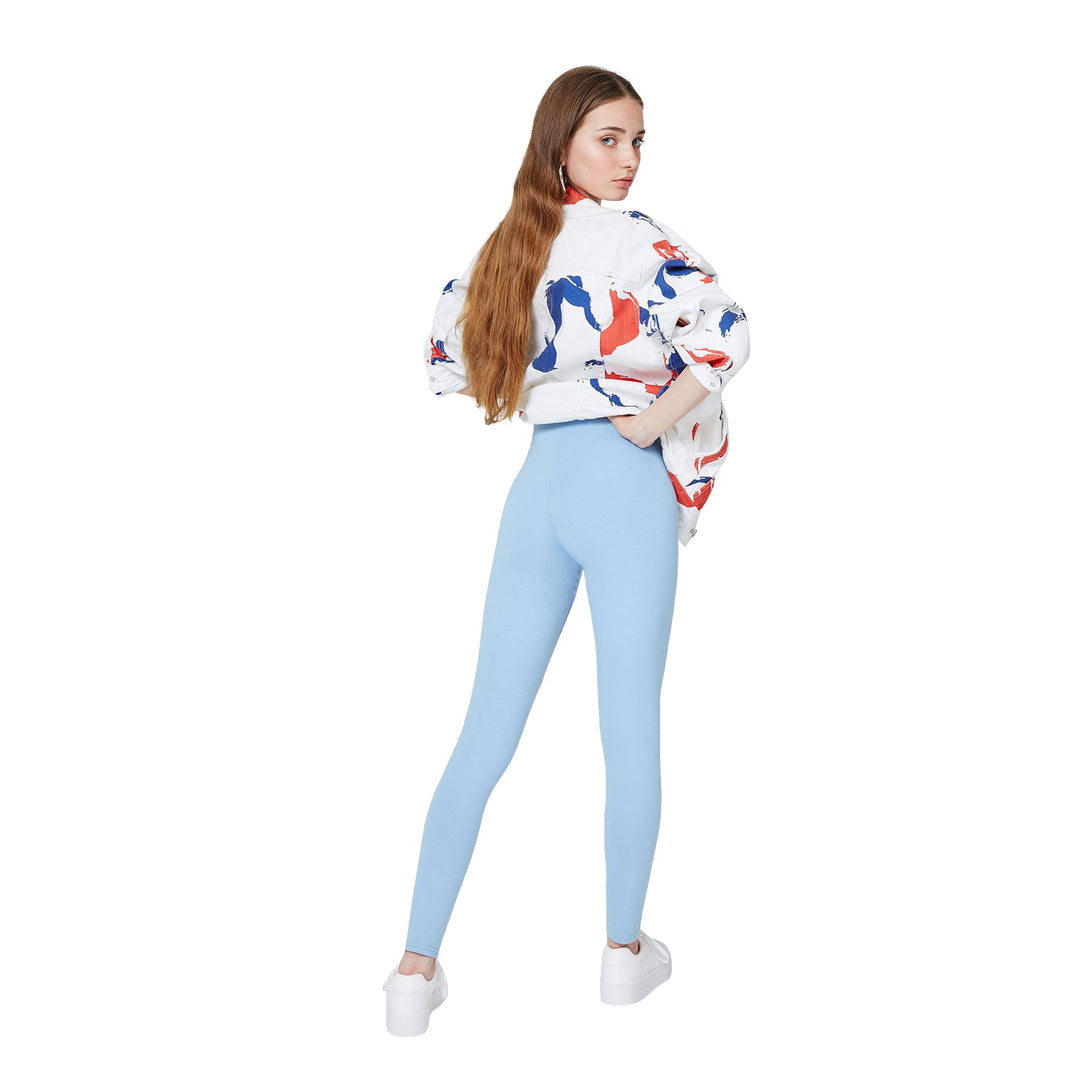 Fashiontight Blue Slogan High Waisted Leggings - Close Up
