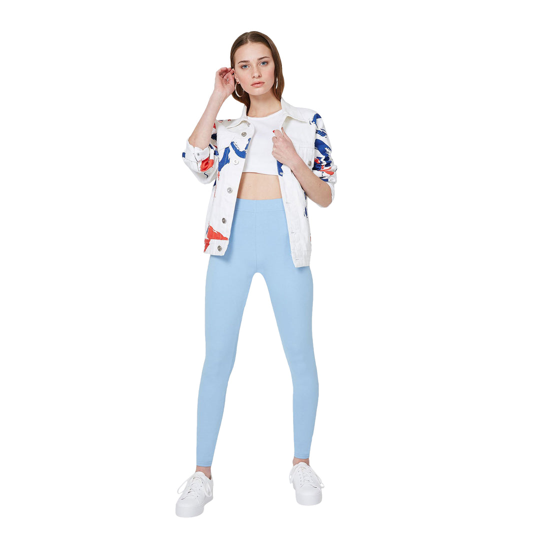 FashionTight Blue Basic High Waisted Slogan Leggings